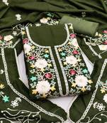 Women's green embroidery vichitra silk dress material