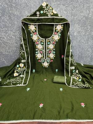  green embroidery vichitra silk dress material 2