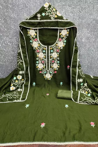  green embroidery vichitra silk dress material
