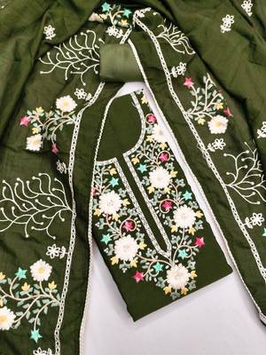  green embroidery vichitra silk dress material 3