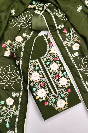  green embroidery vichitra silk dress material