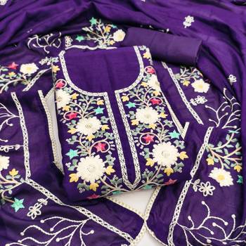  purple embroidery vichitra silk dress material 1