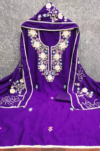  purple embroidery vichitra silk dress material
