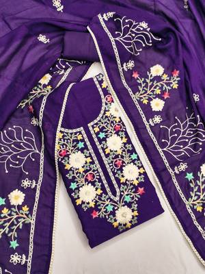 purple embroidery vichitra silk dress material 3