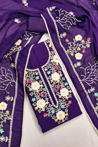  purple embroidery vichitra silk dress material