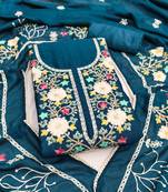 Women's teal embroidery vichitra silk dress material