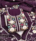 Women's voilet embroidery vichitra silk dress material