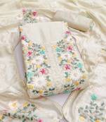 Women's white embroidery vichitra silk dress material