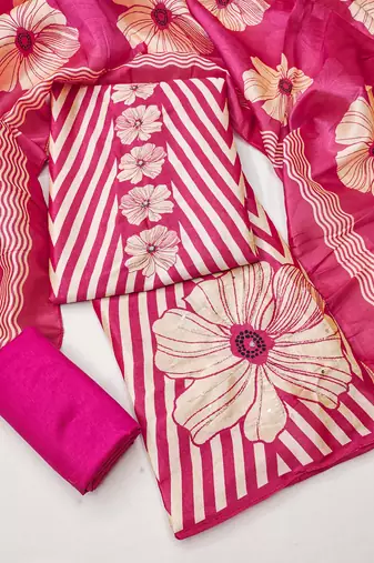 Women's digital print and handwork silk dress material