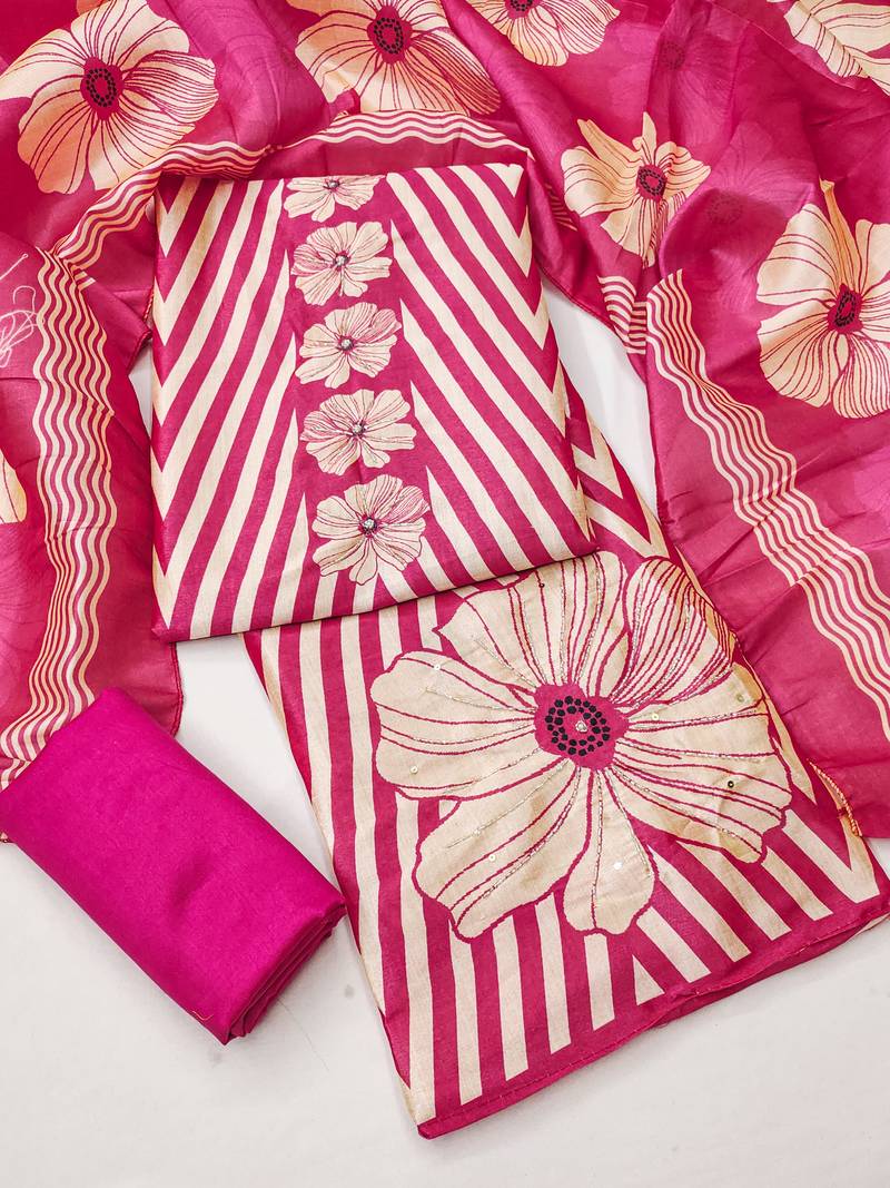 Women's digital print and handwork silk dress material