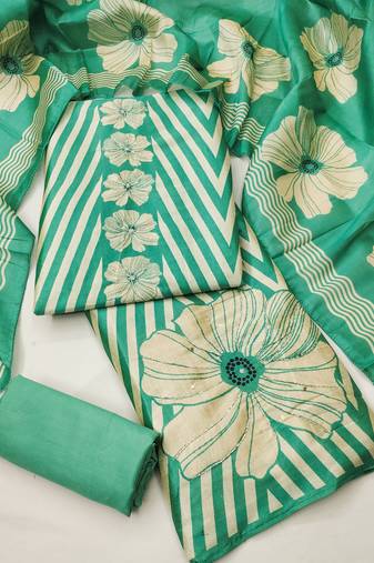 Women's digital print and handwork silk dress material