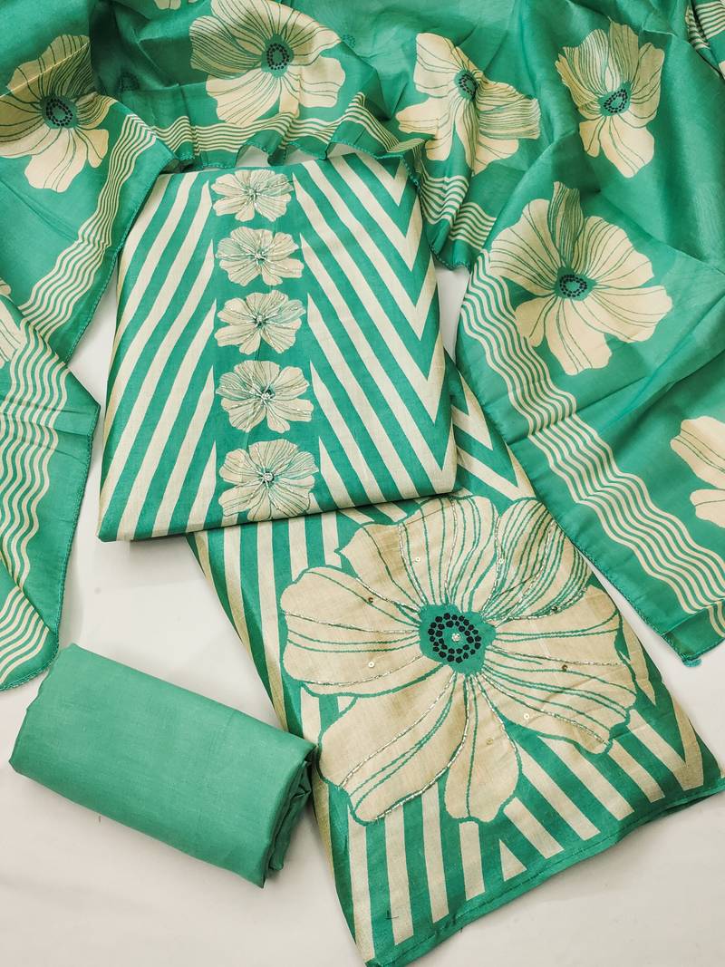 Women's digital print and handwork silk dress material