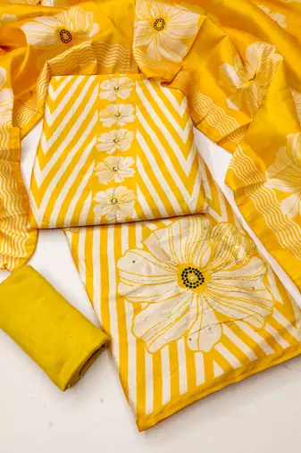 Women's digital print and handwork silk dress material