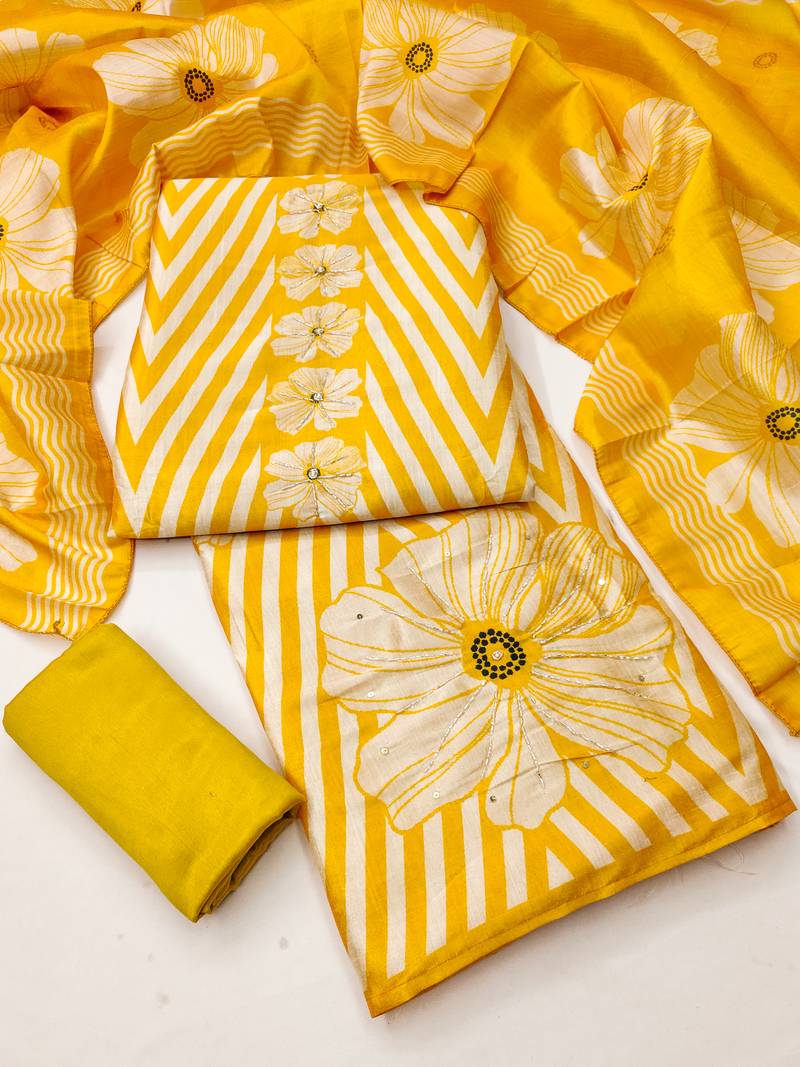 Women's digital print and handwork silk dress material