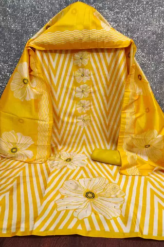  digital print and handwork silk dress material