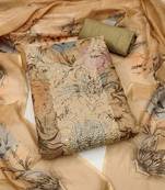 Women's brown embroidery digital cotton dress material