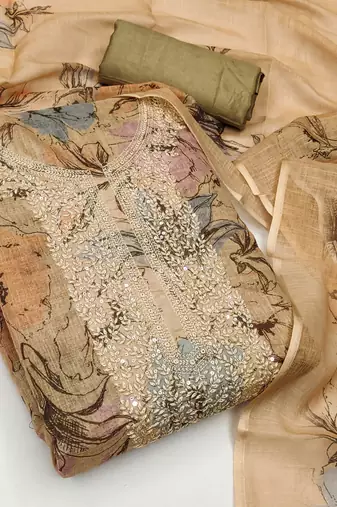  brown embroidery digital cotton dress material