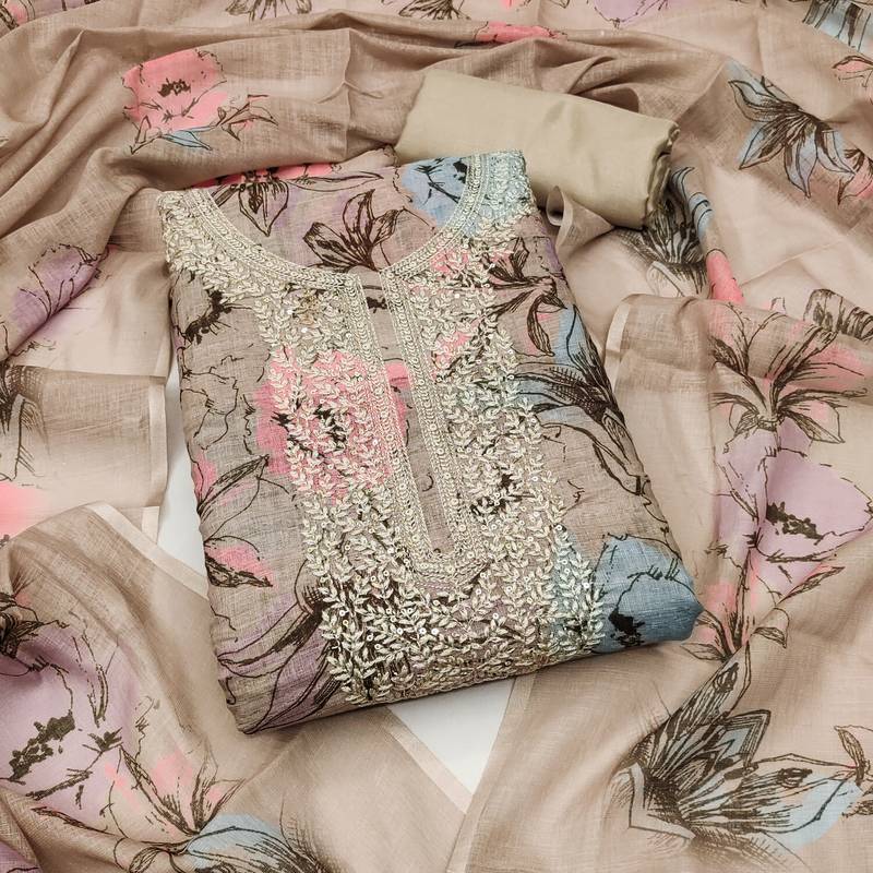 Women's embroidery digital print cotton dress material