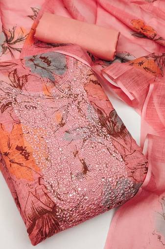 Women's embroidery digital print cotton dress material