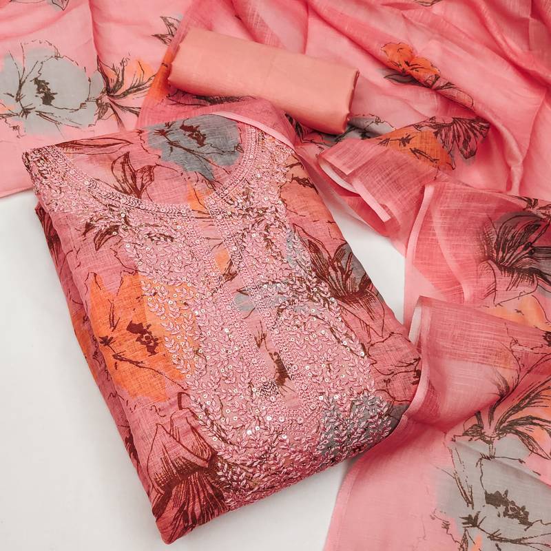 Women's embroidery digital print cotton dress material