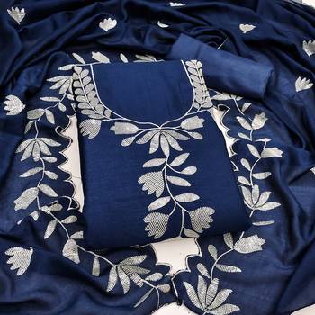  blue embroidery vichitra silk dress material 1