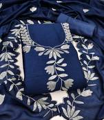 Women's blue embroidery vichitra silk dress material