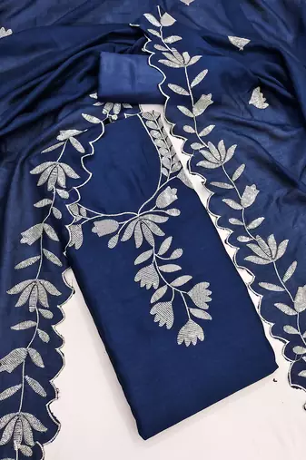  blue embroidery vichitra silk dress material