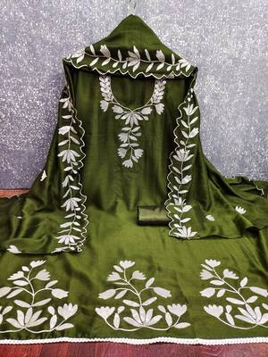  green embroidery vichitra silk dress material 2