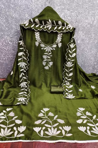  green embroidery vichitra silk dress material