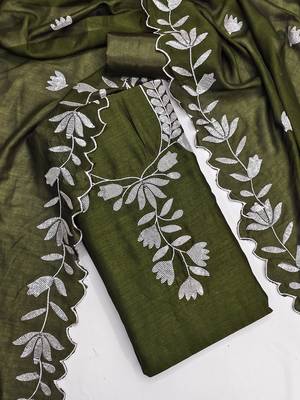  green embroidery vichitra silk dress material 3
