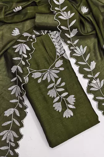  green embroidery vichitra silk dress material