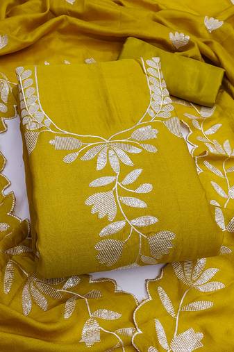 Women's light green embroidery vichitra silk dress material