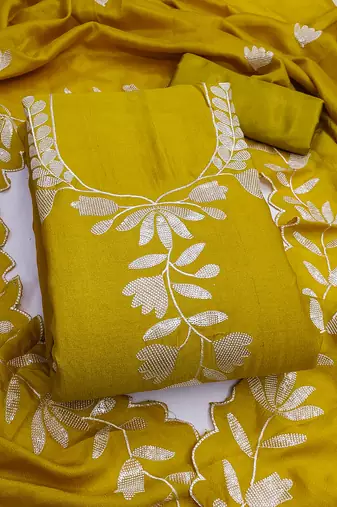 Women's light green embroidery vichitra silk dress material