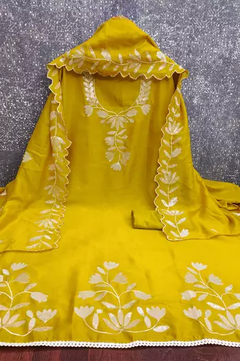  light green embroidery vichitra silk dress material