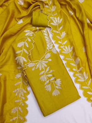  light green embroidery vichitra silk dress material 3