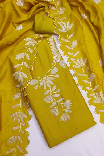  light green embroidery vichitra silk dress material