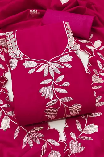 Women's magenta embroidery vichitra dress material