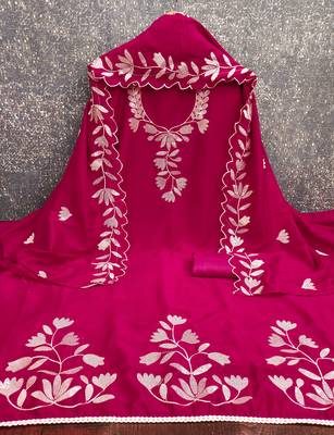  magenta embroidery vichitra dress material 2