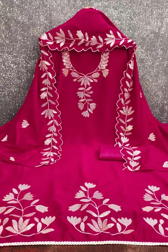  magenta embroidery vichitra dress material