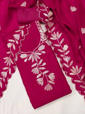  magenta embroidery vichitra dress material 3