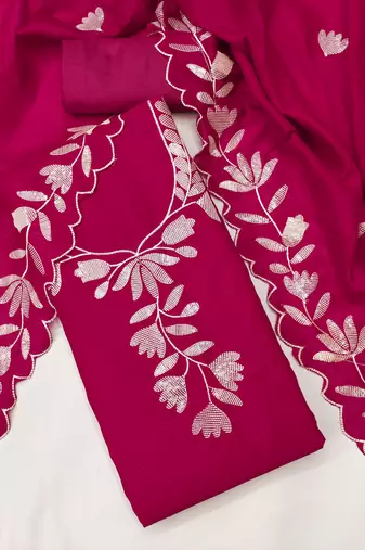  magenta embroidery vichitra dress material