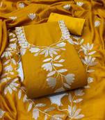 Women's mustard embroidery vichitra dress material