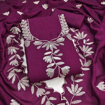  purple embroidery vichitra dress material 1