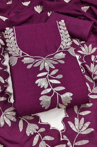 Women's purple embroidery vichitra dress material