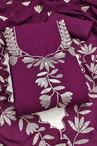 Women's purple embroidery vichitra dress material