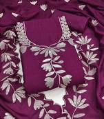 Women's purple embroidery vichitra dress material