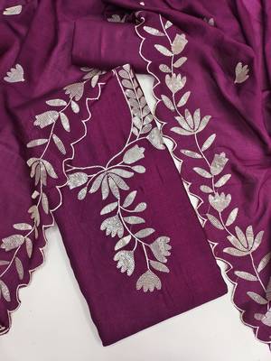  purple embroidery vichitra dress material 2