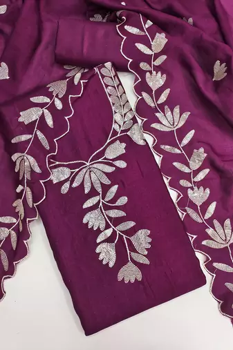  purple embroidery vichitra dress material