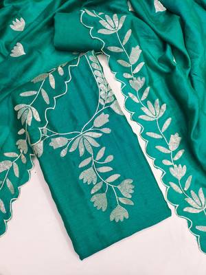  sea green embroidery vichitra dress material 1