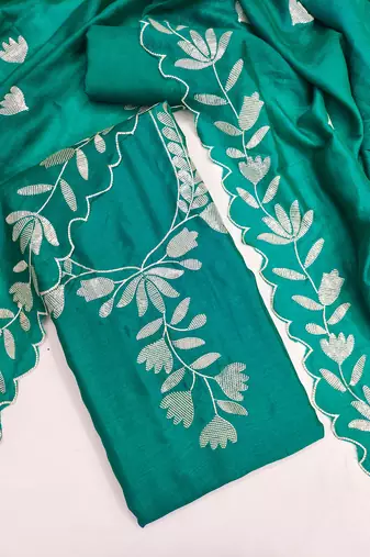 Women's sea green embroidery vichitra dress material